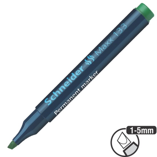 Слика на Маркер, Перманент, 1-5 мм, Со засечен врв, Schneider, Maxx 133, 113304, Зелена