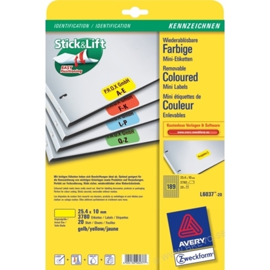 Слика на Етикети, А4, 1/20, 3780 етикети, 25.4*10мм, Zweckform, 6037, жолта