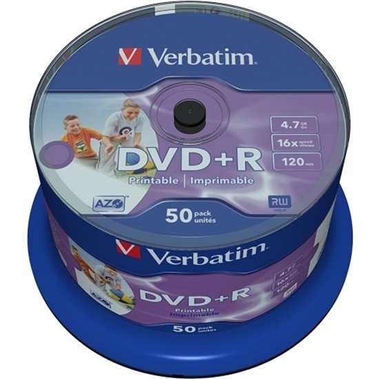 Слика на DVD+R, 4.7GB/120min, 16x Speed, Spindle, Сет 1/50, Verbatim, Printable, VER43512