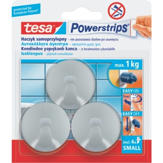 Слика на Закачалки, Округли, Хромирани, Мали, Сет 1/3, Tesa, Powerstrips, 57578-00100-00