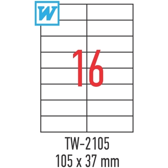 Слика на Етикети, А4, 1/100, 105*37,125мм, Tanex, TW-2105, Бела