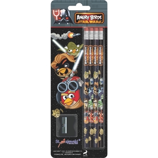 Слика на Молив Со Гума Mjw Сет 1/4 + Острилка Во Блистер Angry Birds 0282