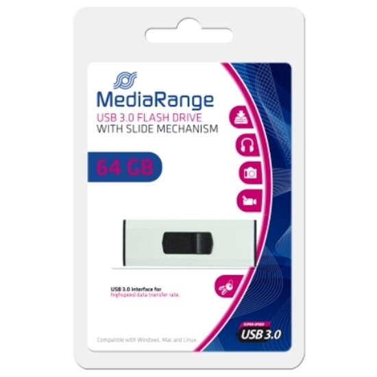 Слика на USB Flash Drive, 64GB, USB 3.0, Media Range, MR917, Црно-Сребрена