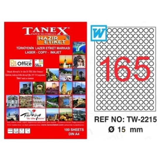 Слика на Етикети, А4, Ф-15мм, Tanex, Tw2215, Бела