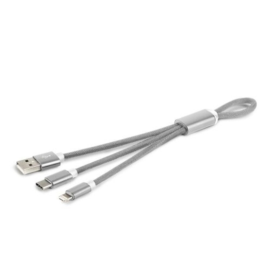 Слика на Кабел, За Полнење Мобиелн Телефон, USB, 17цм, 3 во 1, Wire, 37.605.80, Сребрена