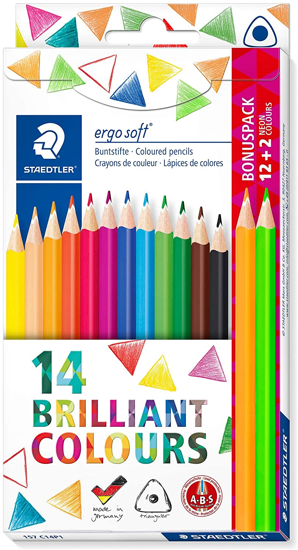 Слика на Бои дрвени, Сет 1/12+2 неон, Staedtler, Ergosoft, 157 C14P1