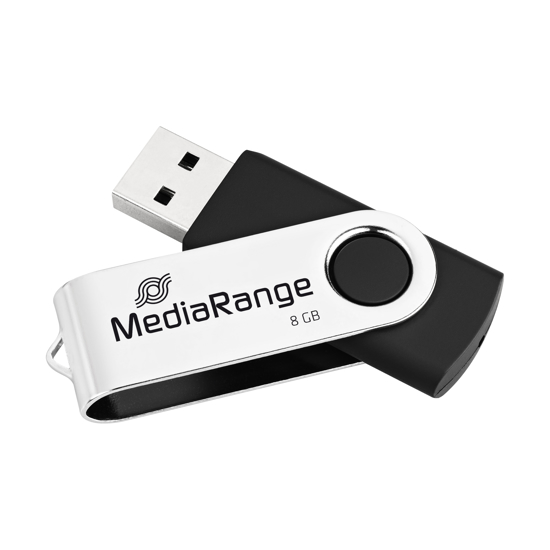 Слика на USB Flash Drive, 8GB, USB 2.0, Media Range, MR908, Црно-Сребрена