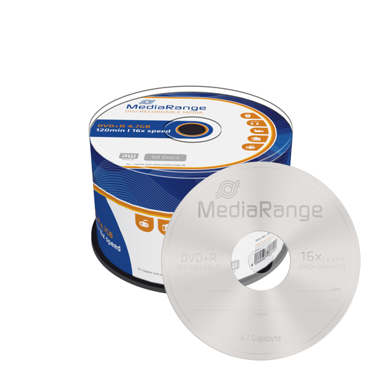 Слика на DVD+R, 4.7GB/120min, 16x Speed, Spindle, Сет 1/50, Media Range, MR445