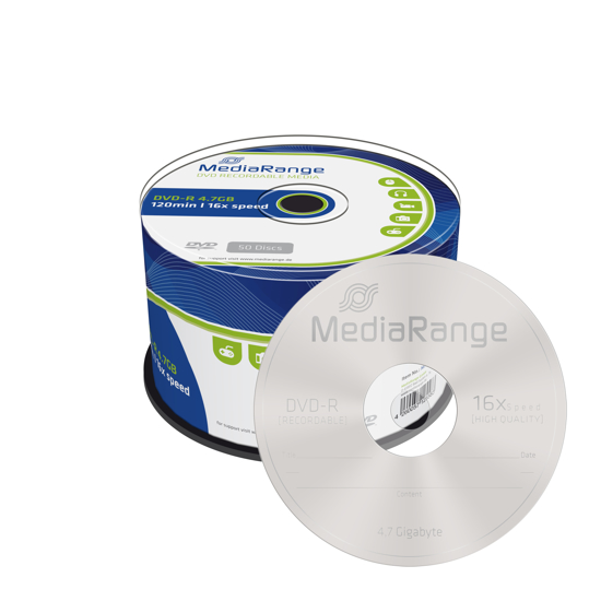 Слика на DVD-R, 4.7GB/120min, 16x Speed, Spindle, Сет 1/50, Media Range, MR444