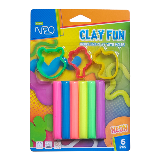 Слика на Пластелин, Со Kалапи, 80гр, Во блистер, Неон, 1/6, Sazio, Clay fun, 115513
