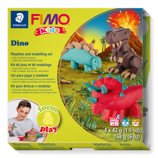 Слика на Глина, Полимерна, Сет 4*42гр, F&P Dino, Staedtler, Fimo Kids, 8034 07 LY