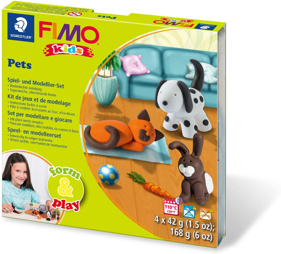 Слика на Глина, Полимерна, Сет 4*42гр., F&P Pets, Staedtler, Fimo Kids, 8034 02 LY