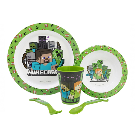 Слика на Сет за ужинка, 2 тањира, лажица, вилушка, Пластика, Minecraft, Stor S.L., 40650