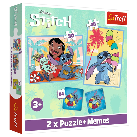 Слика на Сложувалка, Happy Lilo and Stitch, 2 Слики+Игра, 3y+, Trefl, 2in1, 93585