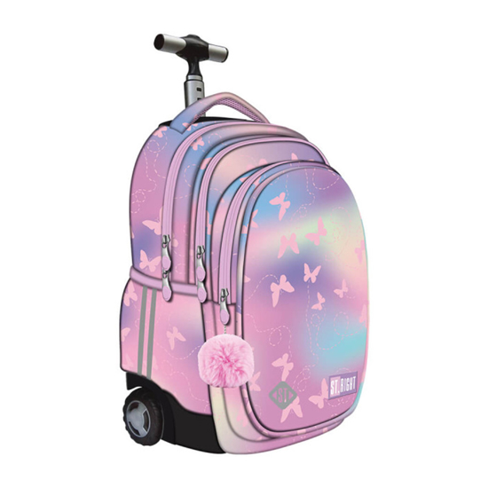 Слика на Ранец со тркала,Pink Butterfiles,3Патенти,Mjw,St.Right, 5903235684029,33*44*25цм