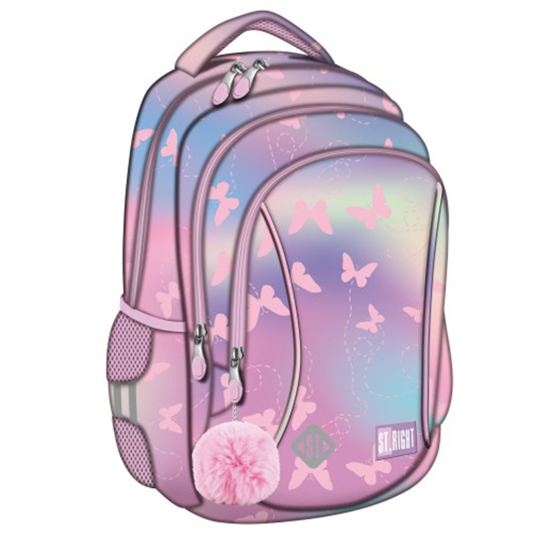 Слика на Ранец, Pink Butterflies, 3 прегради, Mjw, St.Right, 5903235680007, 27*39*17цм