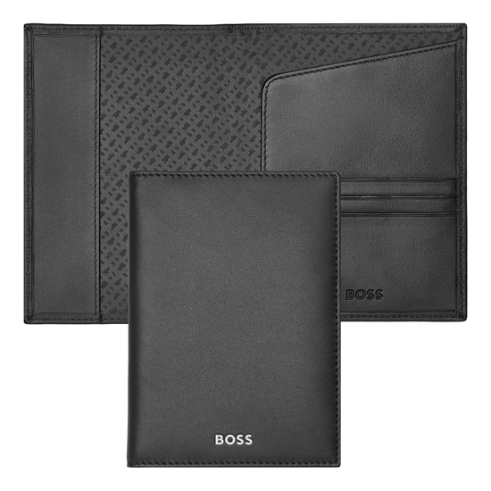 Слика на Футрола, За пасош, Кожна, Boss, Classic Smooth, HLP403A, 10*14*1цм, Црна