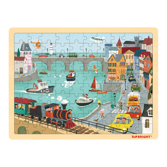 Слика на Сложувалка, Дрвена Top Bright City, 100 парчиња, 29,5*39,5 цм,Dino Toys ,120391