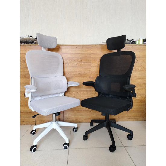 Слика на Стол , Мрежаст црн наслон со наслон за глава, Седиште црн штоф, ROC-7028, Црна 