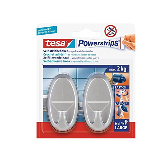 Слика на Закачалки, Овални, Хромирани, Големи, Сет 1/2, Tesa, Powerstrips, 58063-00100-00