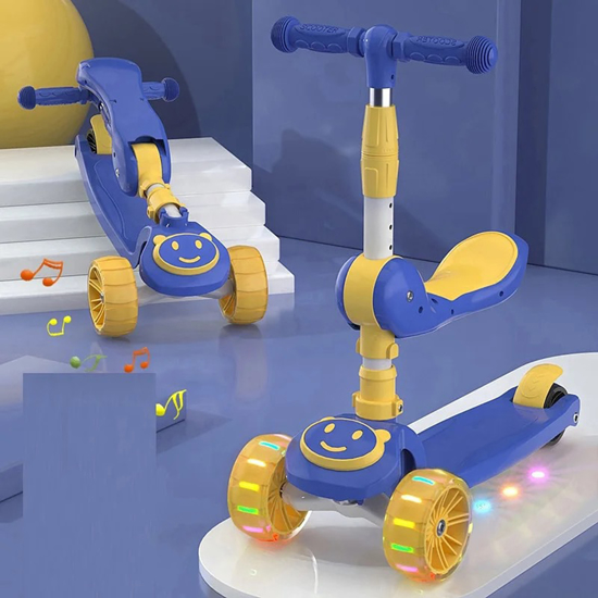 Слика на Тротинет со седло, Детски, Светло+музика, Ширина на тркало 2цм, WDKS040B, Сина