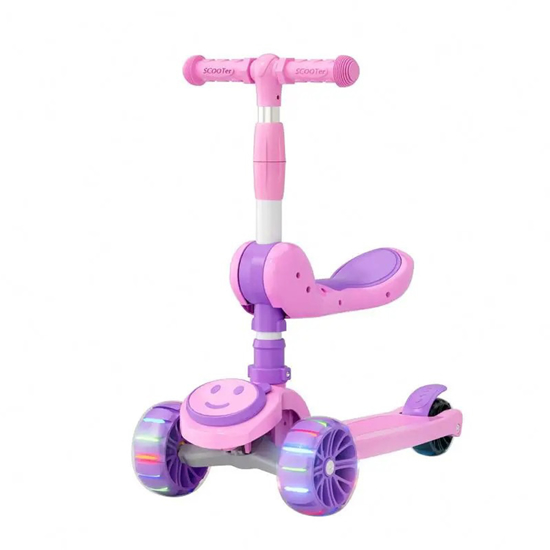 Слика на Тротинет со седло, Детски, Светло+музика, Ширина на тркало 2цм, WDKS040B, Розева