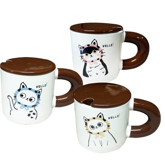 Слика на Шолја, Керамичка, Со капак, BG Office, Hello Cat, S6439