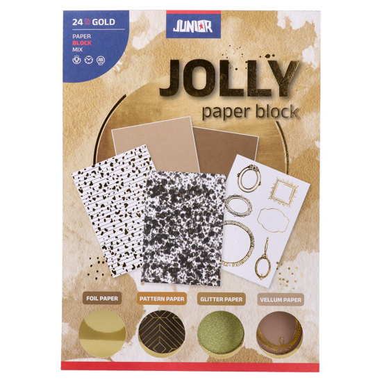 Слика на Хартија, Декоративна, Блок А5, 24 листа, Statovac, Jolly Paper, 137985, Златна