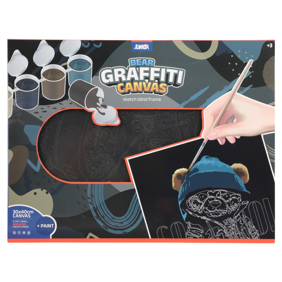 Слика на Платно, 30*40цм, Мече, Скица+3четки+11 водени бои, Statovac, Junior, 132950 Црна