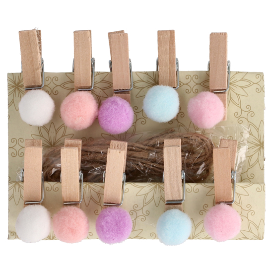 Слика на Декорации, Дрвени штипки со пом пом топче, Сет 1/10, Statovac Junior 137256 Микс