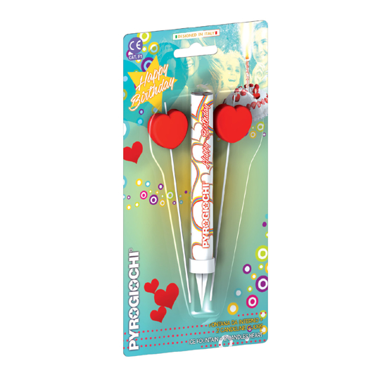 Слика на Прскалка+2 свеќи во форма на срце За на торта, Pyrogiochi, Happy birthday, 41120