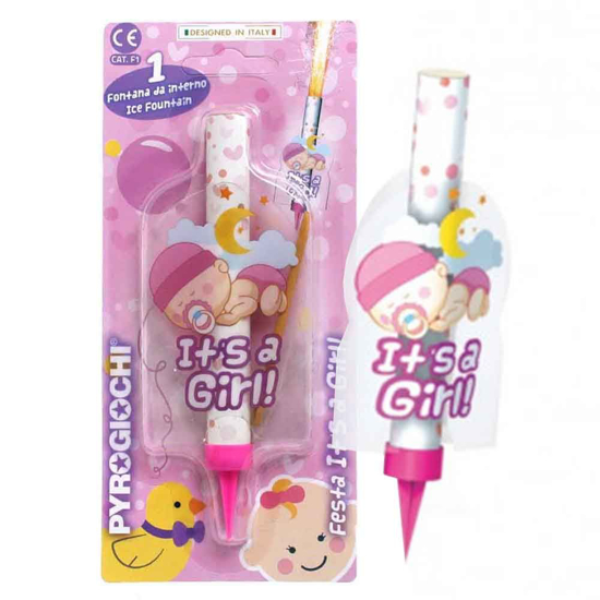 Слика на Прскалка, За на торта, За девојче, 14,5цм, Pyrogiochi, Festa It is a Girl, 41132