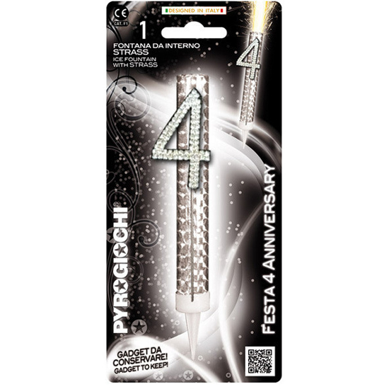 Слика на Прскалка, За на торта, Број 4, Годишнина, 14,5цм, Pyrogiochi, Festa, 41231