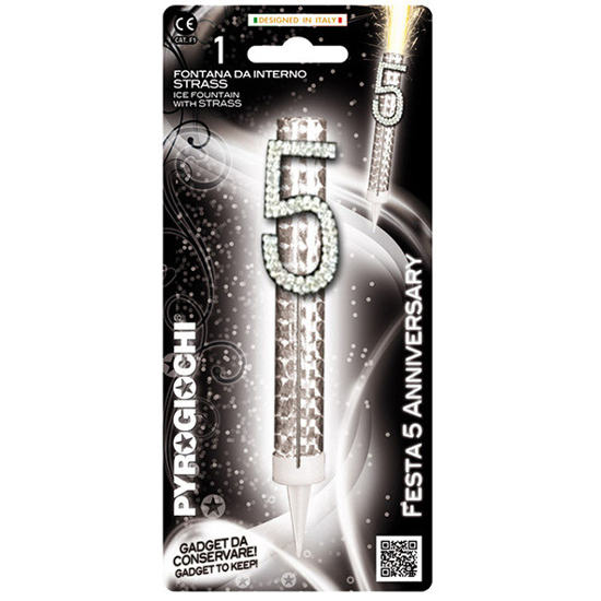 Слика на Прскалка, За на торта, Број 5, Годишнина, 14,5цм, Pyrogiochi, Festa, 41232