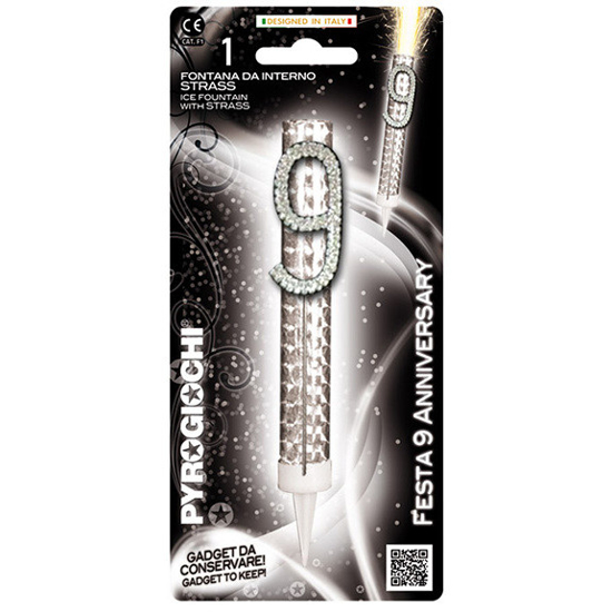 Слика на Прскалка, За на торта, Број 9, Годишнина, 14,5цм, Pyrogiochi, Festa, 41236