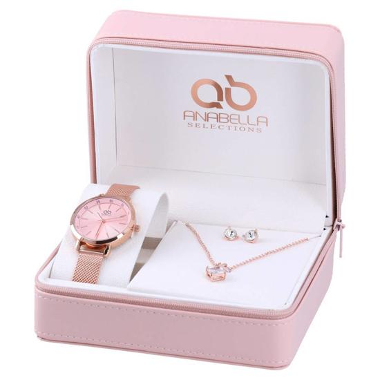 Слика на Поклон сет, Рачен часовник+ланче+обетки, Statovac, Lantana, 805112,Златно/розева