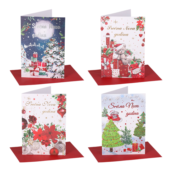 Слика на Честитка , Новогодишна, Со Плик, Statovac, Lux, 710889, 12,5*17,5цм, Микс