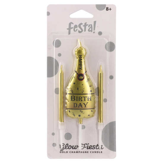 Слика на Роденденска свеќа, Шампањ, Happy birthday, Statovac, Glow Fiesta, 708019, Златна