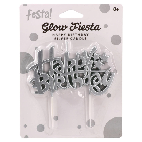 Слика на Роденденска свеќа, Happy Birthday, Statovac, Glow Fiesta, 708041, Сребрена