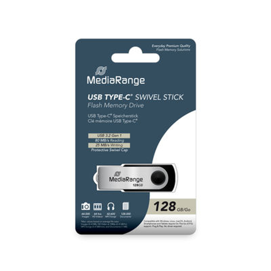 Слика на USB Flash Drive, 128GB, USB 3.2, Gen. 1, Media Range, MR1954, Црно-Сребрена