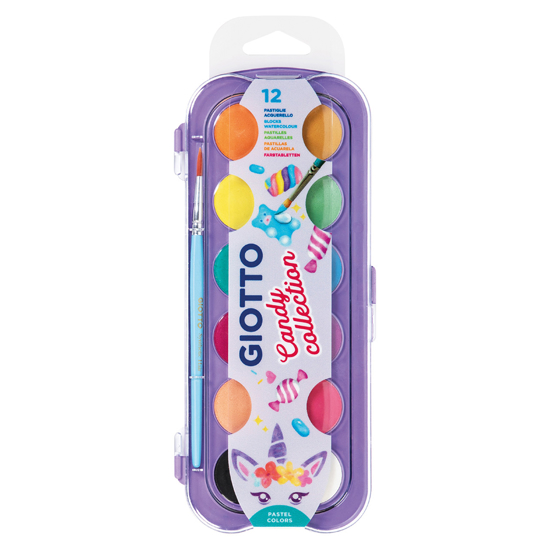 Слика на Бои, Водени, Сет 1/12 + четка, Giotto, Candy Collection, 000351600, Пастелни